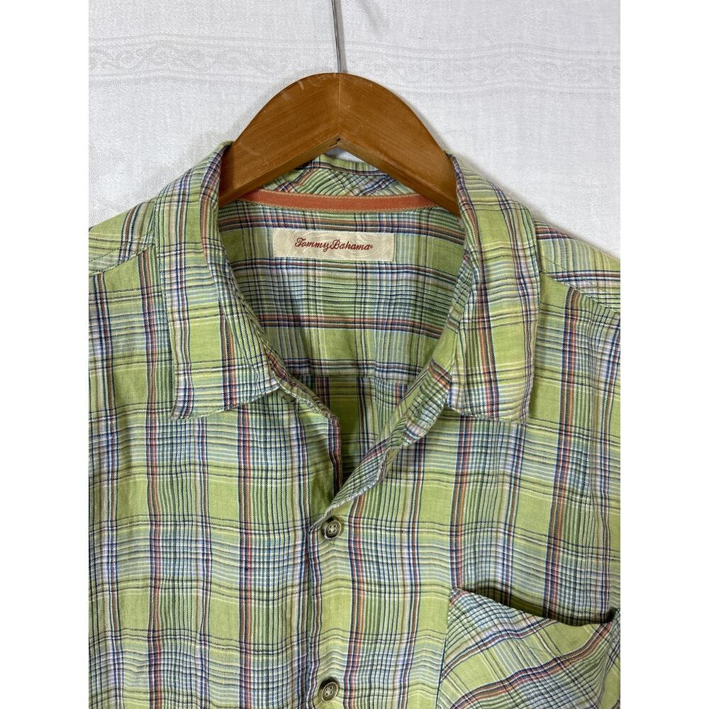 Tommy Bahama Button Up XL Green Plaid 100% Linen Short Sleeve - Picture 6 of 11
